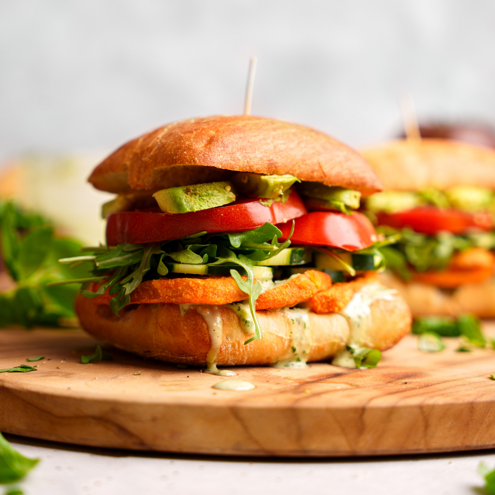 Loaded Vegan Sweet Potato Sandwich with Green Goddess Dressing