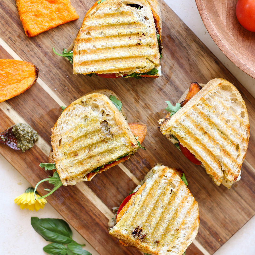 Caprese Panini with Organic Sweet Potato Toasts, Mozzarella, Tomato, B