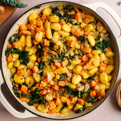Organic Sweet Potato Gnocchi Recipe with Kale and Mushrooms