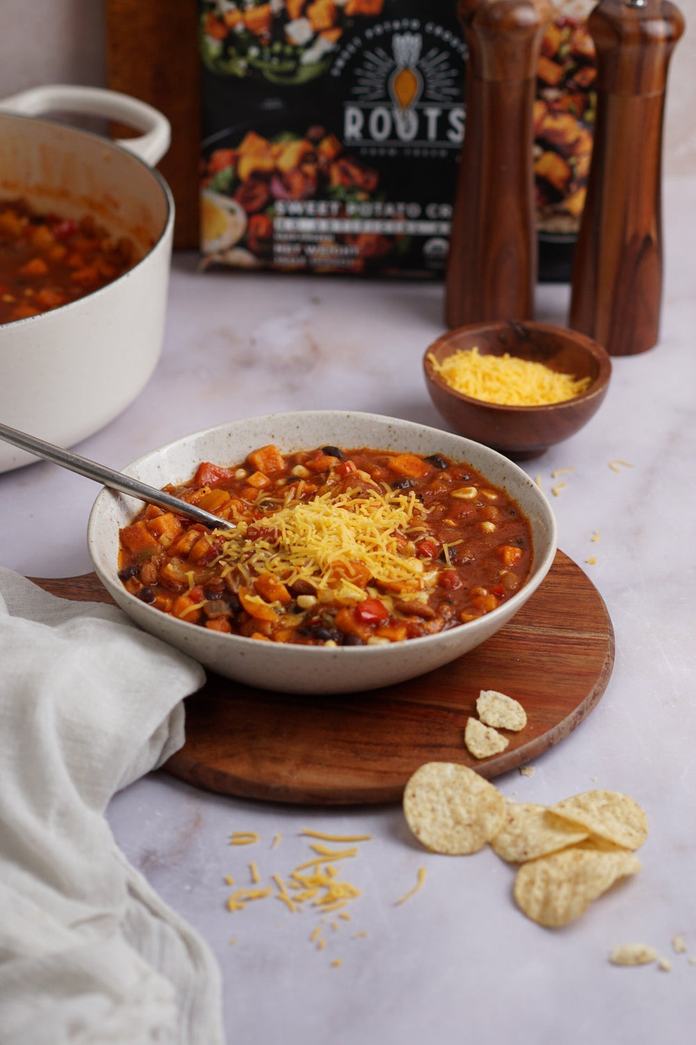 One-Pot Vegetarian Chili with Organic Sweet Potato Croutons