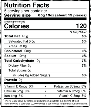 Organic white potato fries nutrition facts label seed oil free made with avocado oil, calories ingredients and macros for healthy frozen fries