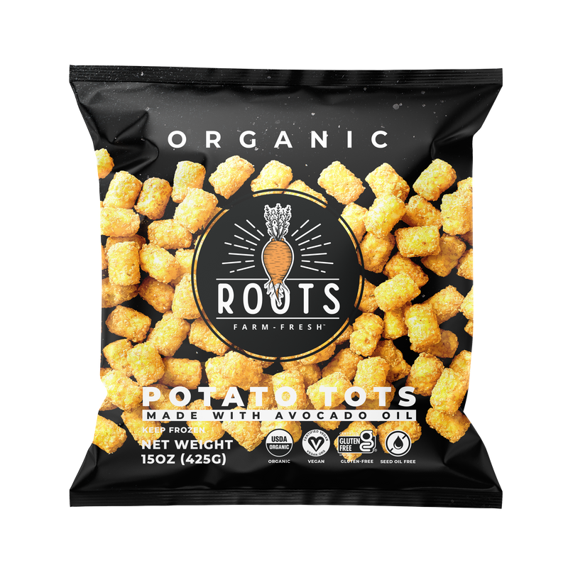 Best organic potato tots seed oil free made with avocado oil, healthy crispy bite size frozen potatoes with only two simple organic ingredients