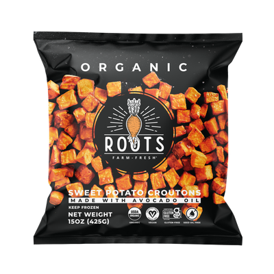 Best organic sweet potato croutons seed oil free made with avocado oil, healthy crispy salad toppers with clean simple ingredients