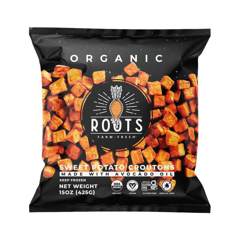 Best organic sweet potato croutons seed oil free made with avocado oil, healthy crispy salad toppers with clean simple ingredients